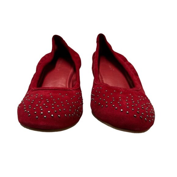 Bernardo Womens 10  Red‎ Suede Ballerina Flats Brass Studded Slip On - Picture 1 of 8